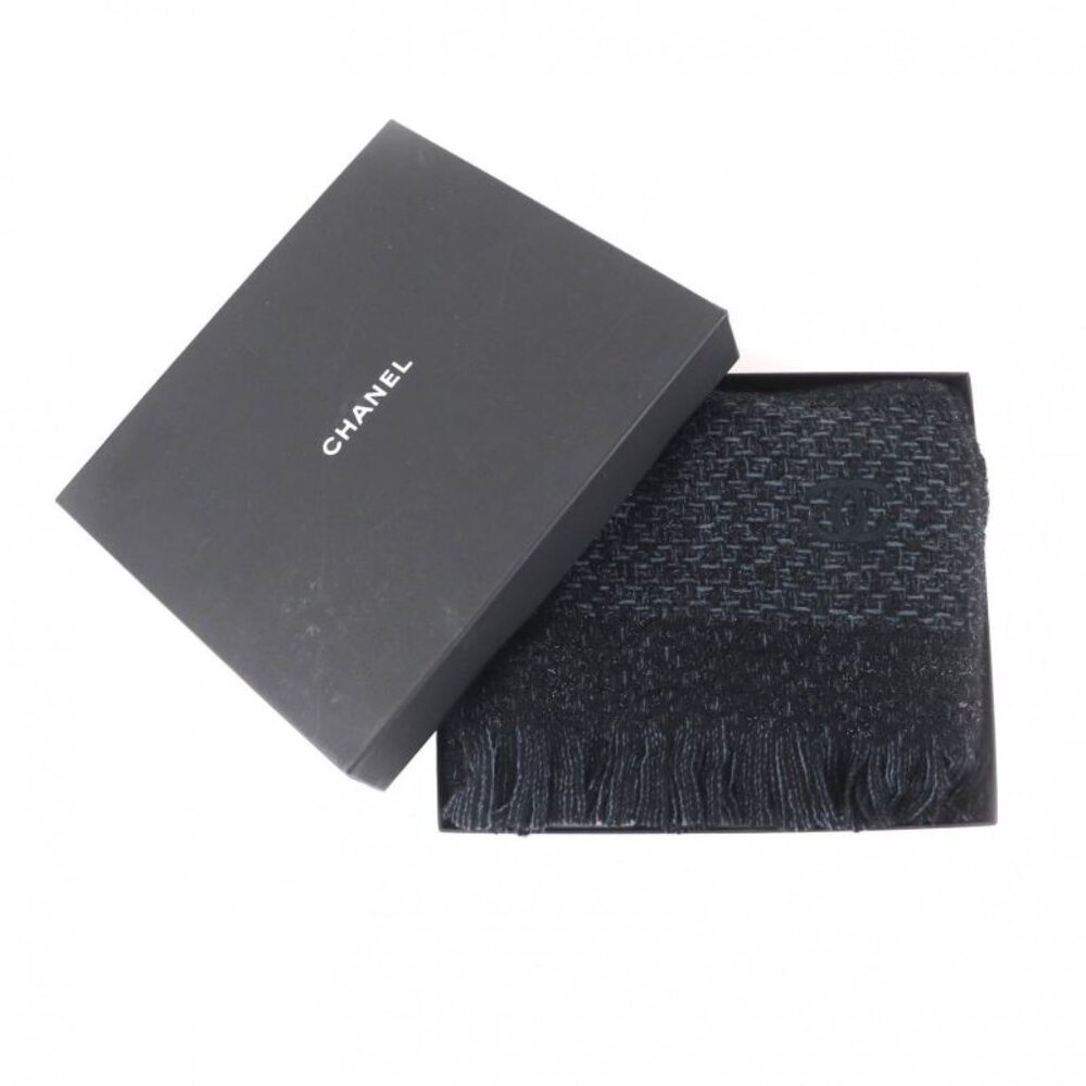 Chanel Cashmere Blend Coco Mark Embroidered Lame With Fringe Large Shawl Black - Picture 2 of 13